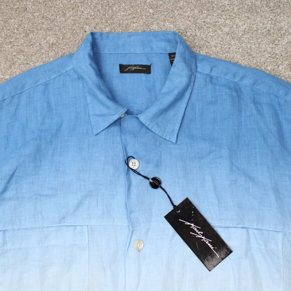 Karl Kani Camp Shirt NWT Mens Large Blue/White 100% Linen Loop Collar S/S Button - Picture 5 of 13